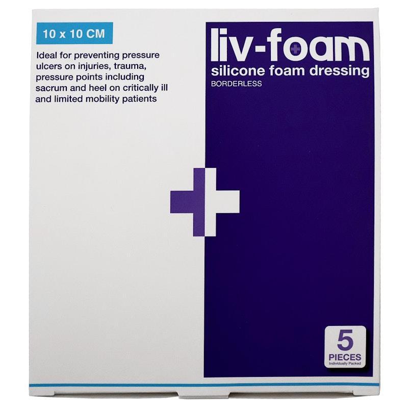Livingstone Liv-Foam Silicone Foam Dressing Borderless Adhesive 10 x 10cm 5 Pieces/Box
