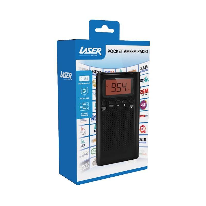 Laser Pocket Digital AM/FM Radio with LCD Display and Speaker Black