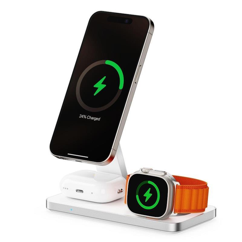 Laser ChargeCore 3-in-1 Wireless Charging Stand White