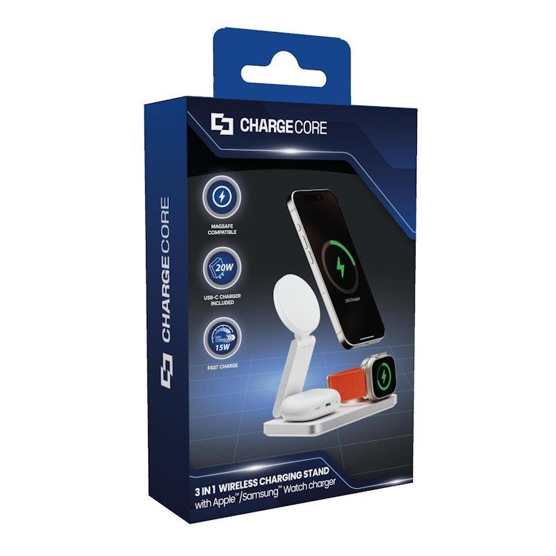 Laser ChargeCore 3-in-1 Wireless Charging Stand White