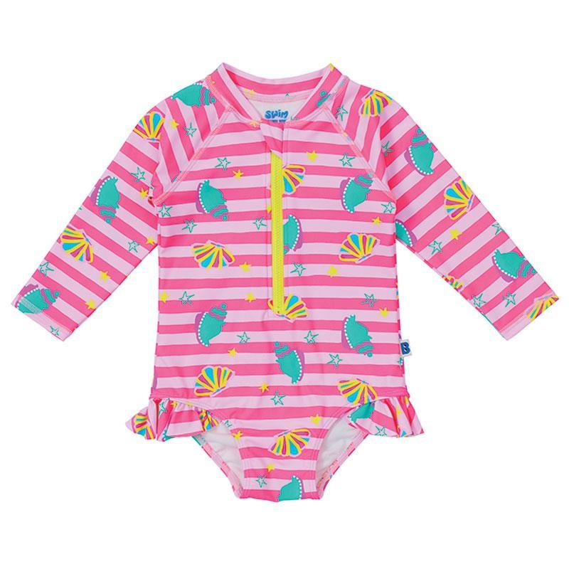 Bambi Mini Co. SWIM - Baby Swimsuit onesie - Pink Stripe Shell - 12 - 18 Months