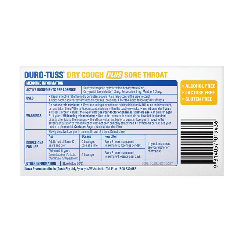 Durotuss Dry Cough Lemon 16 Lozenges