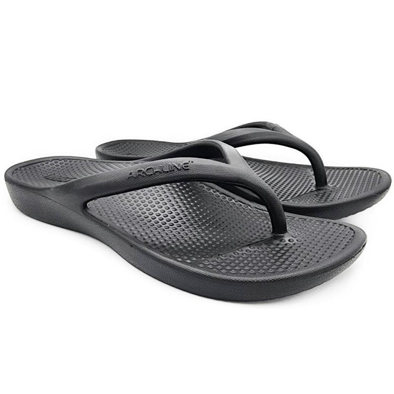 Archline Rebound Orthotic Foam Thongs Arch Support Flip Flops Orthopedic - Black Euro Size 38
