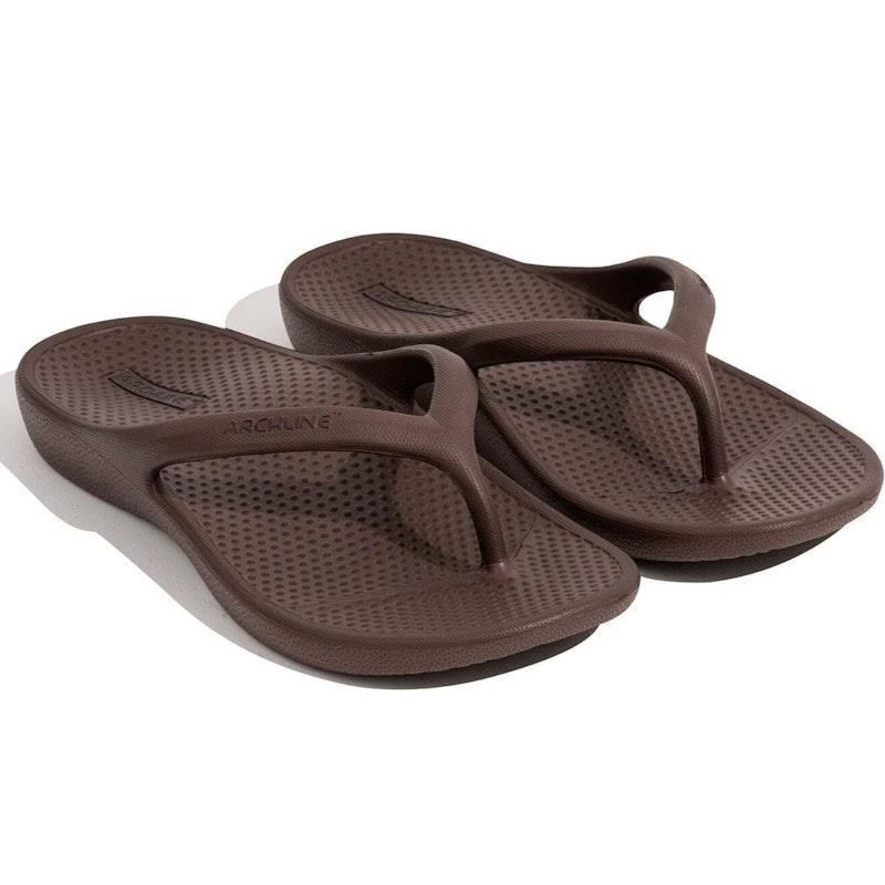 Archline Orthotic Foam Thongs Arch Support Flip Flops Orthopedic Rebound - Brown Euro Size 41
