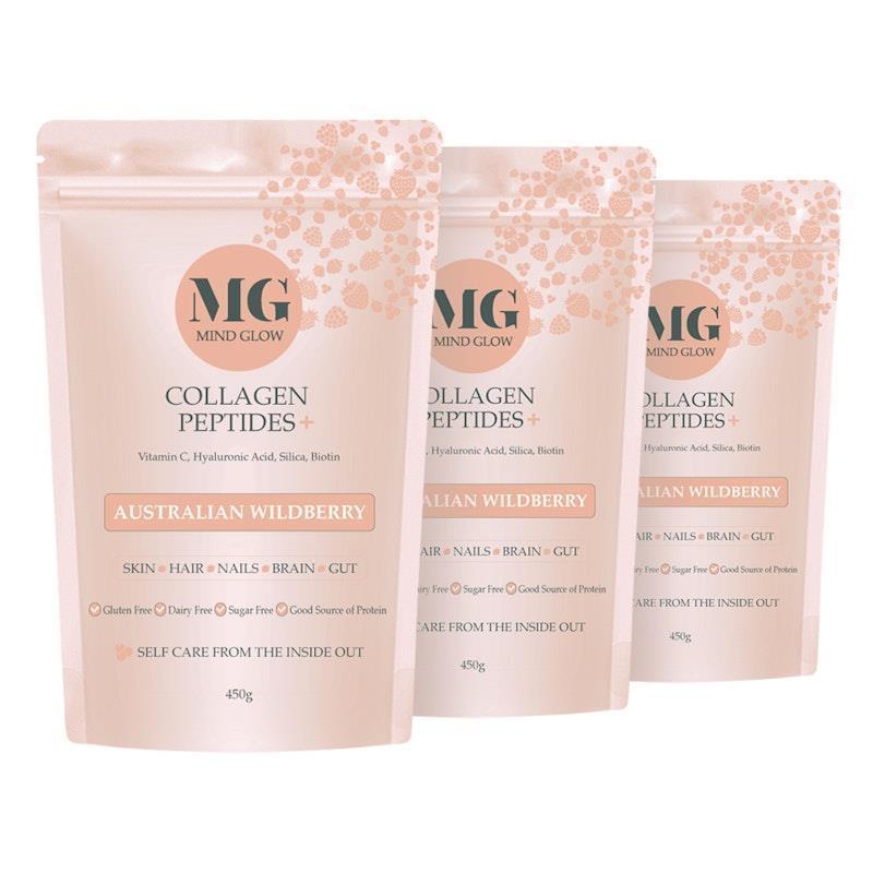 Mind Glow Australian Wildberry Collagen Peptides+ 450g Trio Pack