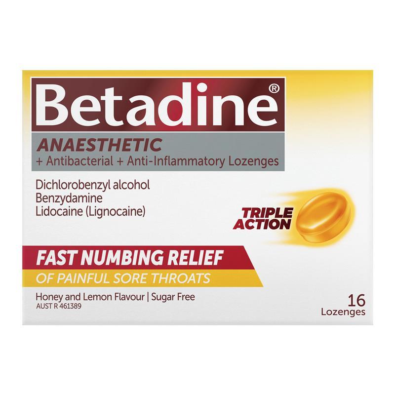 Betadine Sore Throat Anaesthetic Honey & Lemon 16 Lozenges