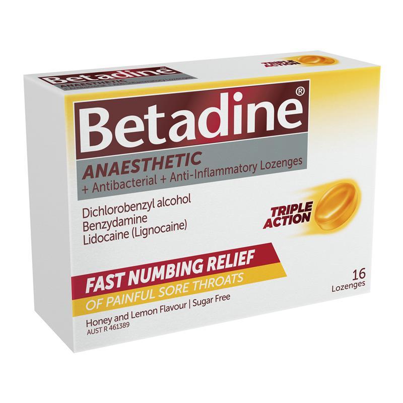 Betadine Sore Throat Anaesthetic Honey & Lemon 16 Lozenges