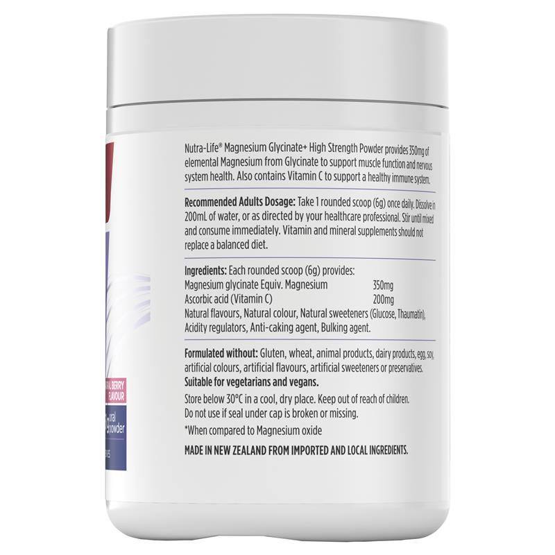 Nutra-Life Mag Glycinate High Strength Berry Powder 360g Exclusive Size