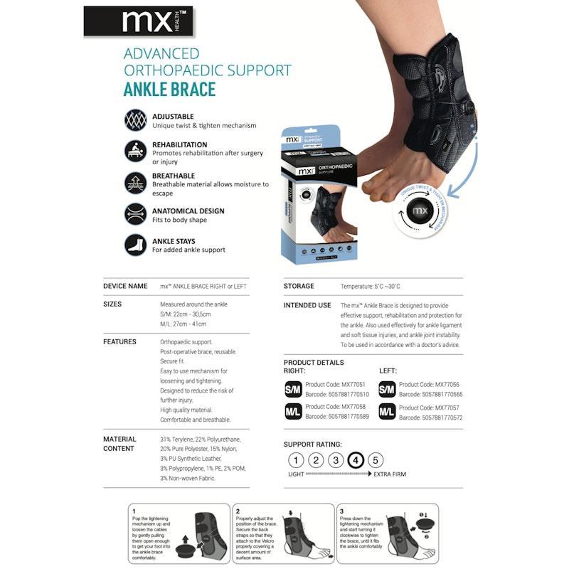 Mx Health Orthopaedic Adjustable Ankle Brace Right (Small/Medium)