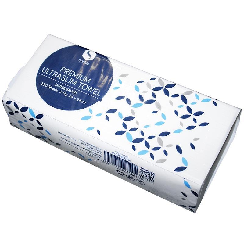 Sofeel Ultraslim Multifold Paper Towel 2-Ply 24 x 24cm Unbleached White 120 Sheets/Pack