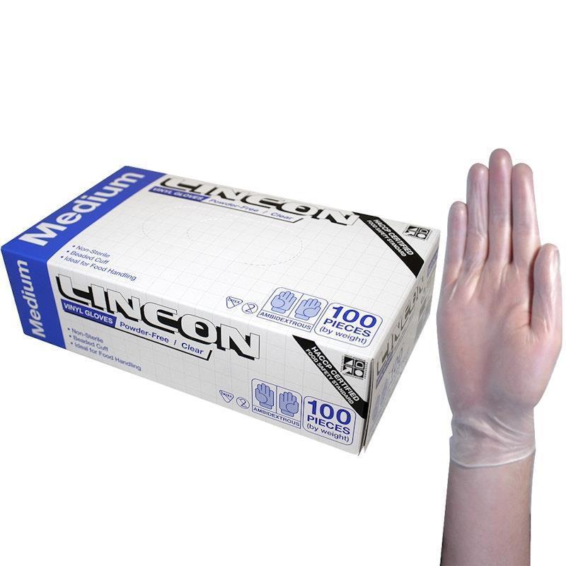 Lincon Vinyl Gloves Powder Free Clear Medium 100 Pieces/Box
