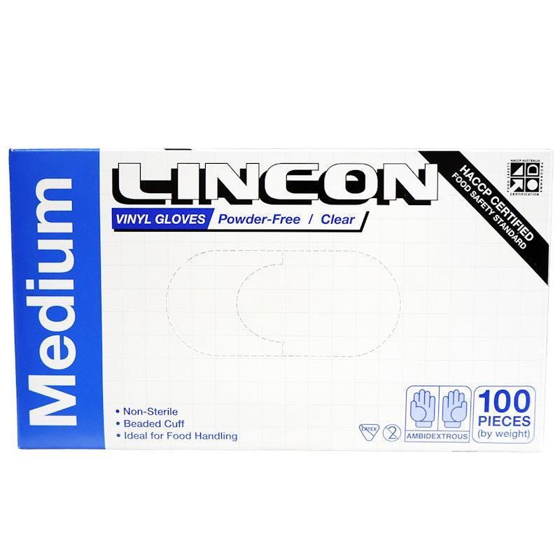 Lincon Vinyl Gloves Powder Free Clear Medium 100 Pieces/Box