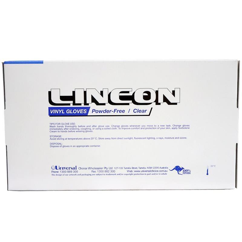Lincon Vinyl Gloves Powder Free Clear Medium 100 Pieces/Box