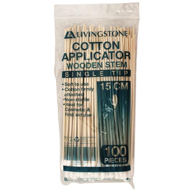 Livingstone Cotton Tip Applicator Single Tipped Wooden Stem 15cm 100 Pieces/Bag