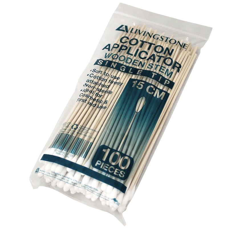 Livingstone Cotton Tip Applicator Single Tipped Wooden Stem 15cm 100 Pieces/Bag