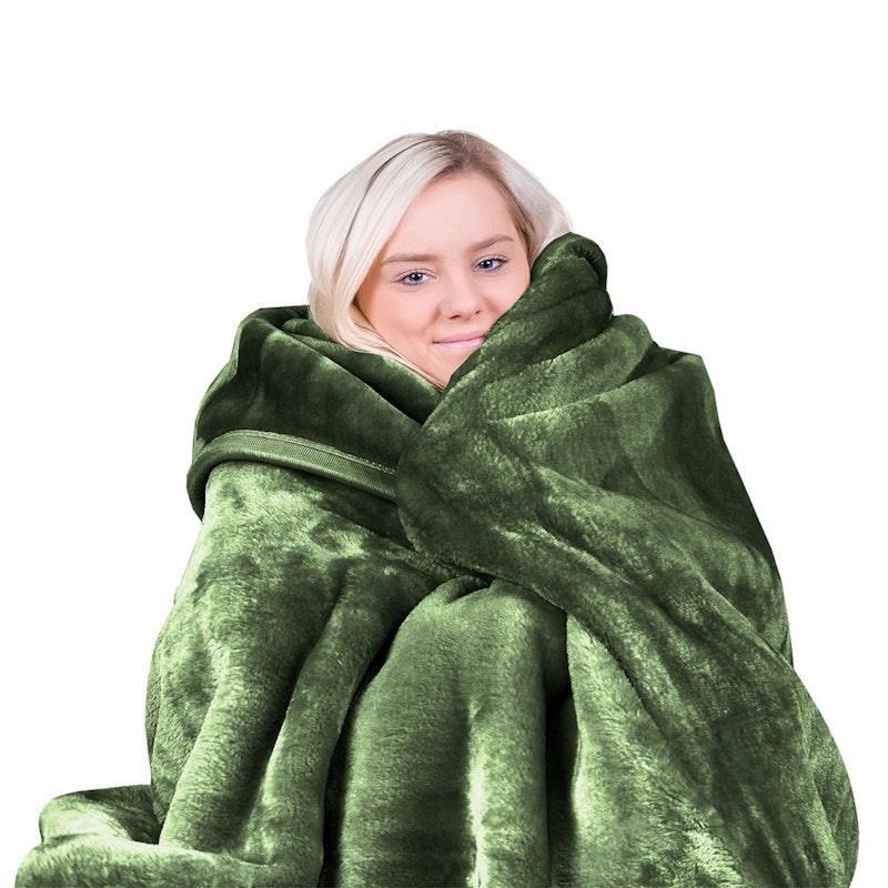 Laura Hill Mink Blanket Queen Double Sided 600GSM Faux Throw Rug 220 x 240cm Green