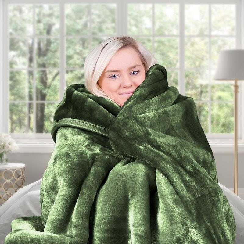 Laura Hill Mink Blanket Queen Double Sided 600GSM Faux Throw Rug 220 x 240cm Green
