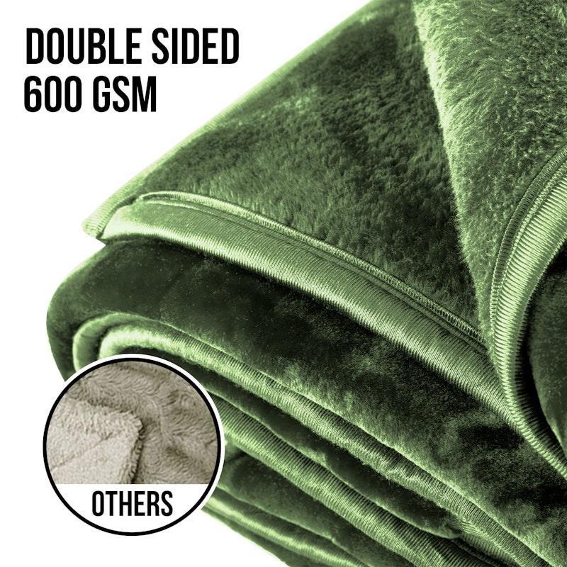 Laura Hill Mink Blanket Queen Double Sided 600GSM Faux Throw Rug 220 x 240cm Green