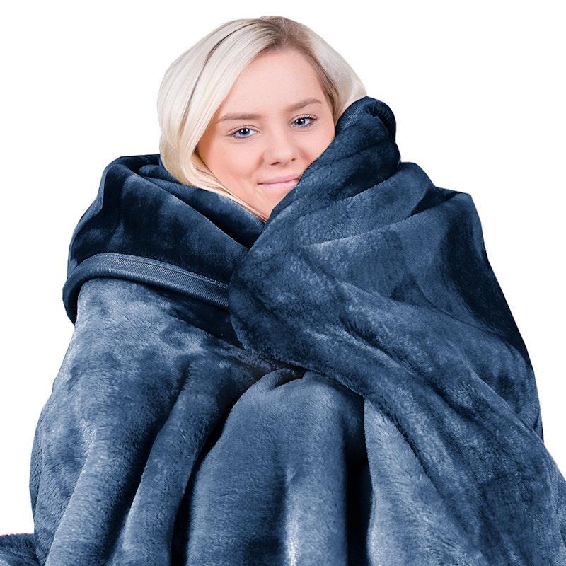 Laura Hill Mink Blanket Queen Double Sided 600GSM Faux Throw Rug 220 x 240cm Navy