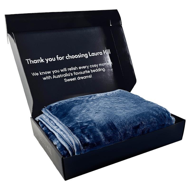 Laura Hill Mink Blanket Queen Double Sided 600GSM Faux Throw Rug 220 x 240cm Navy