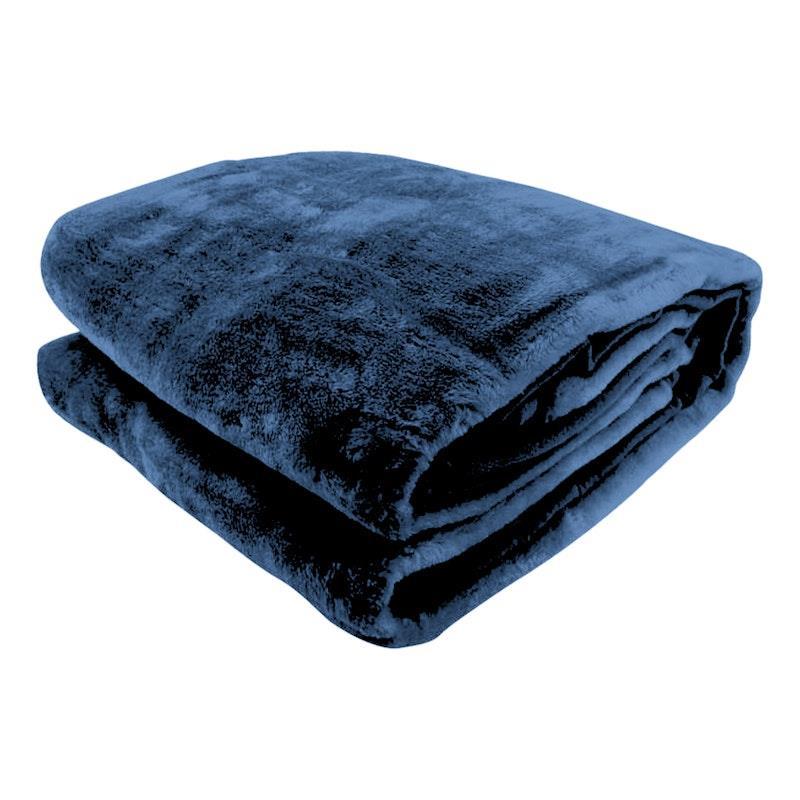 Laura Hill Mink Blanket Queen Double Sided 600GSM Faux Throw Rug 220 x 240cm Navy