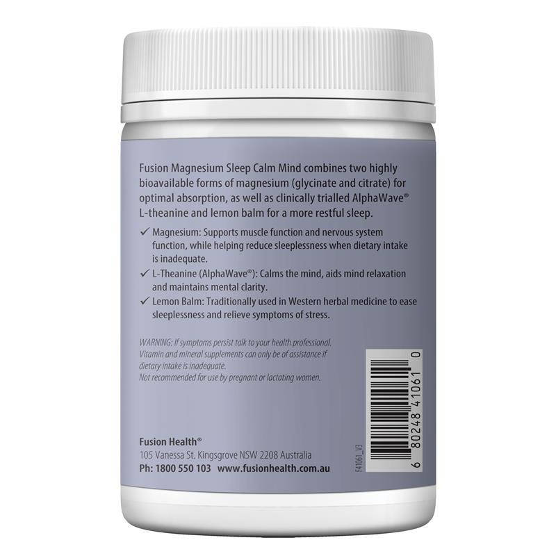 Fusion Magnesium Sleep Calm Mind Lemon Myrtle and Honey Flavour 150g Powder