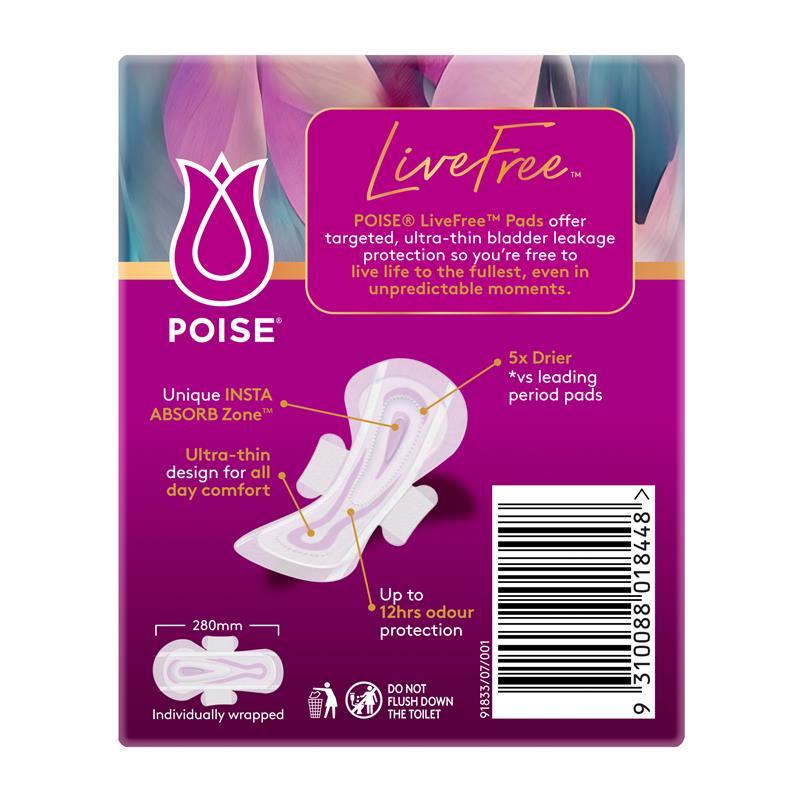 Poise LiveFree Incontinence Pads Super with Wings 12 Pack