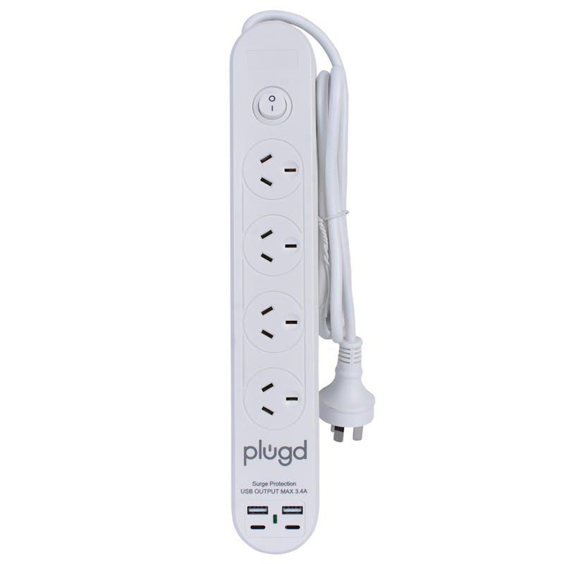 PLUGD 4 Outlet Powerboard with Surge Protection & 4 USB Ports 1Pack