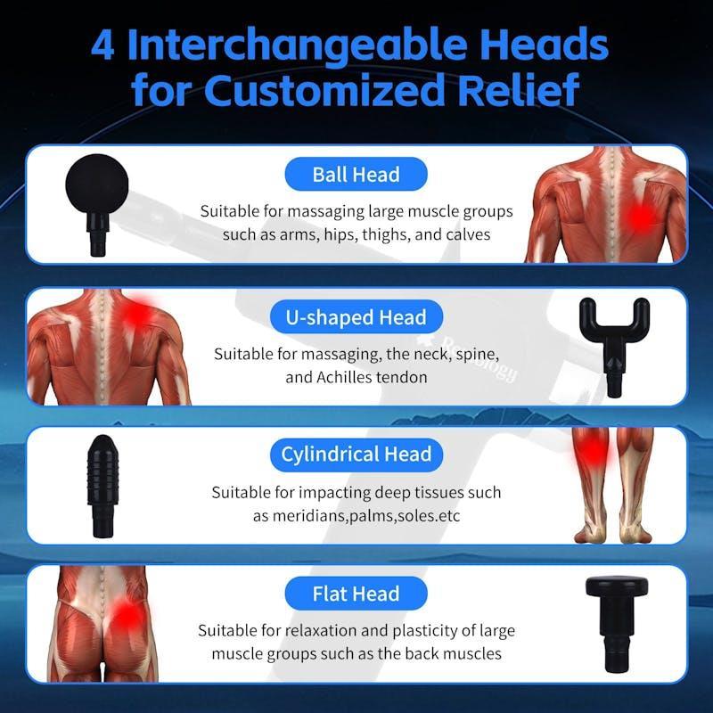 Remology Impact Therapy 7 Adaptive Speed USB-C Fascial Massage Device with 4 Heads 1Pack