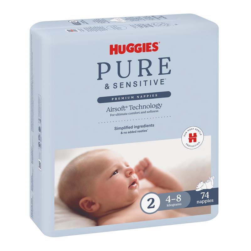 Huggies Pure and Sensitive Nappies Size 2 (4-8 Kg)  74 Pack