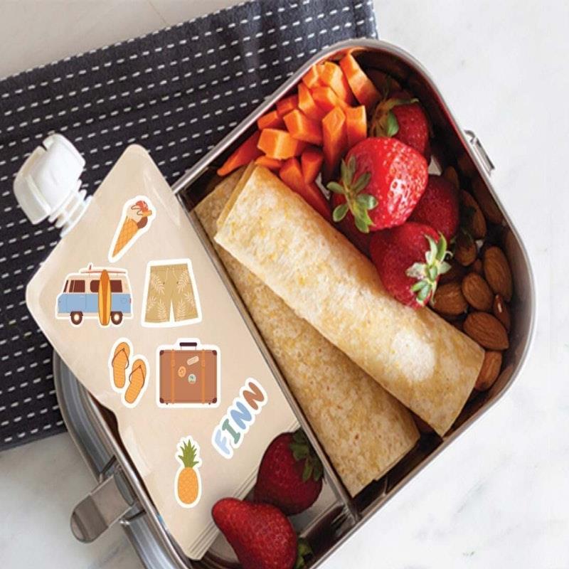 Cherub Baby Customisable Food Pouch Sticker Bundle Summer Vibes and Retro Rainbow Set