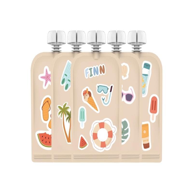 Cherub Baby Customisable Food Pouch Sticker Bundle Summer Vibes and Retro Rainbow Set