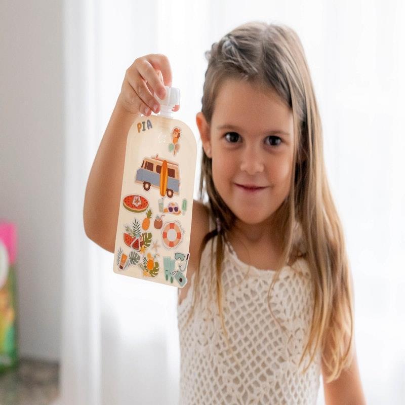 Cherub Baby Customisable Food Pouch Sticker Bundle Summer Vibes and Retro Rainbow Set