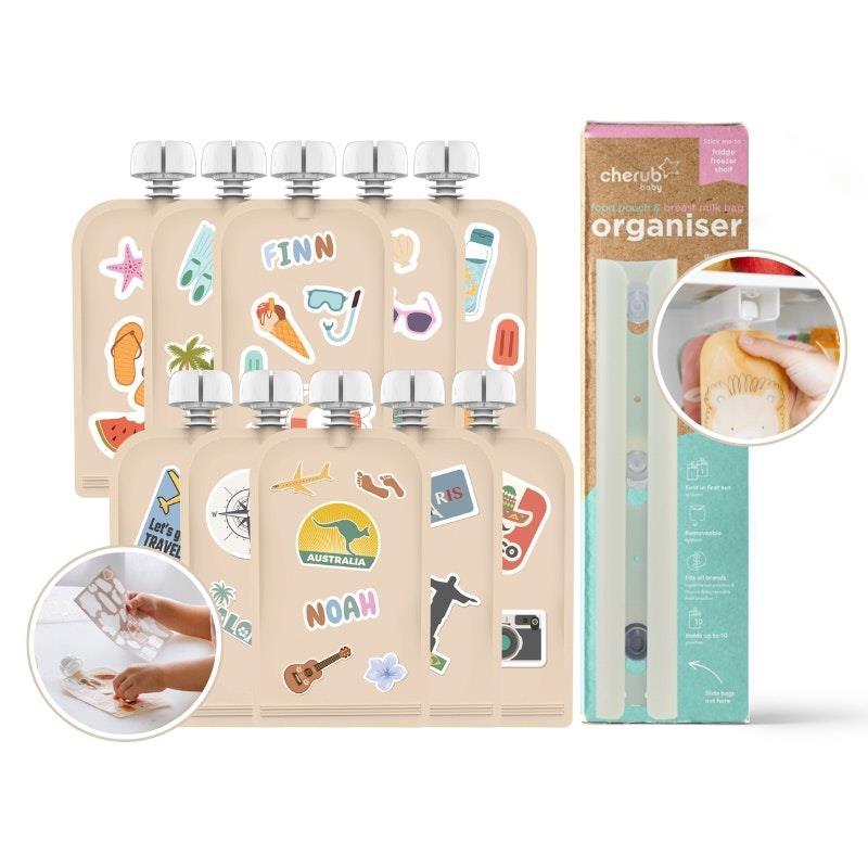 Cherub Baby Customisable Food Pouch Sticker Bundle Summer Vibes and Big Explorer Set