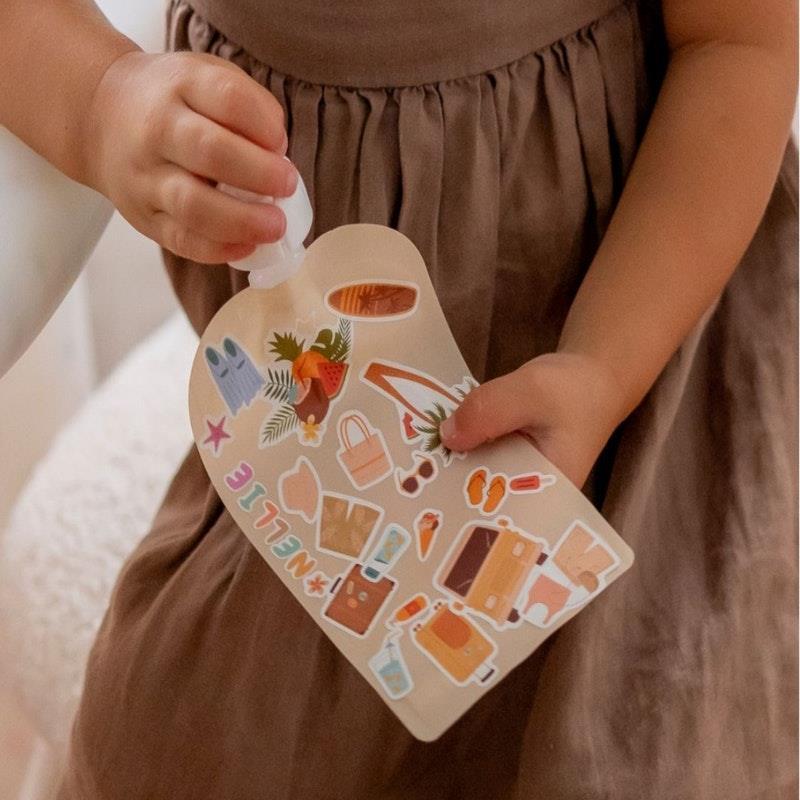Cherub Baby Customisable Food Pouch Sticker Bundle Summer Vibes and Big Explorer Set