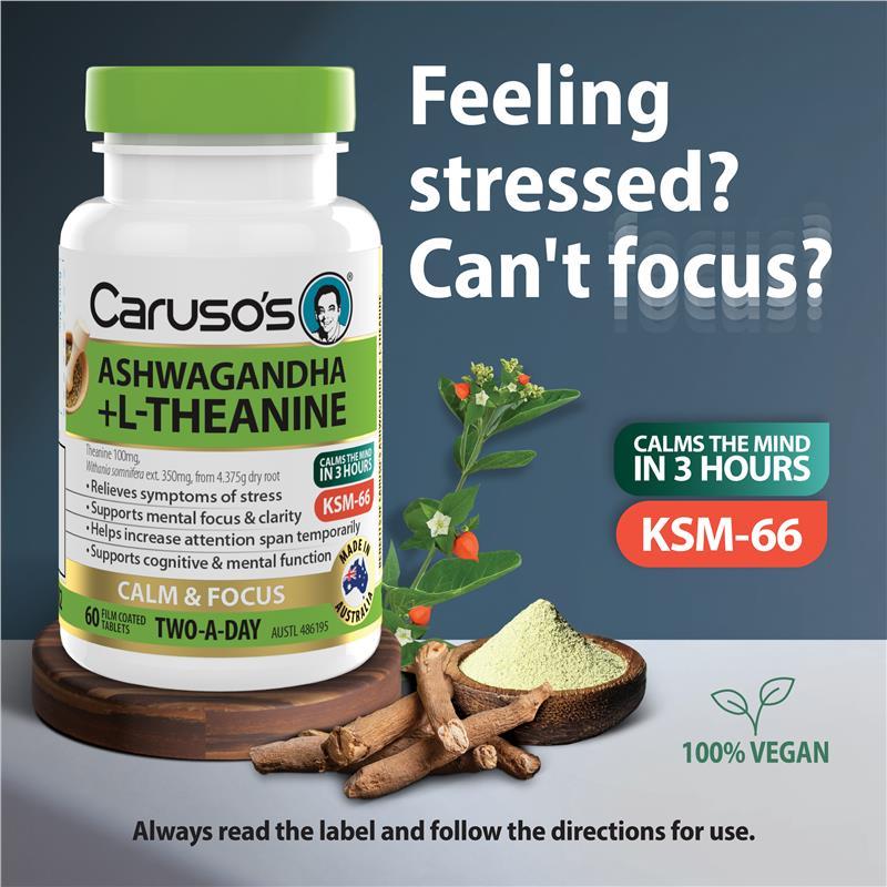 Carusos Ashwagandha + L-Theanine 60 Tablets