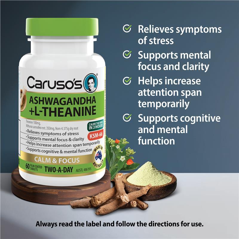 Carusos Ashwagandha + L-Theanine 60 Tablets