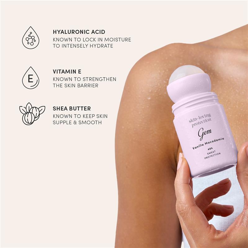 Gem Skin-Loving Antiperspirant Deodorant Roll On Vanilla Macadamia 50ml
