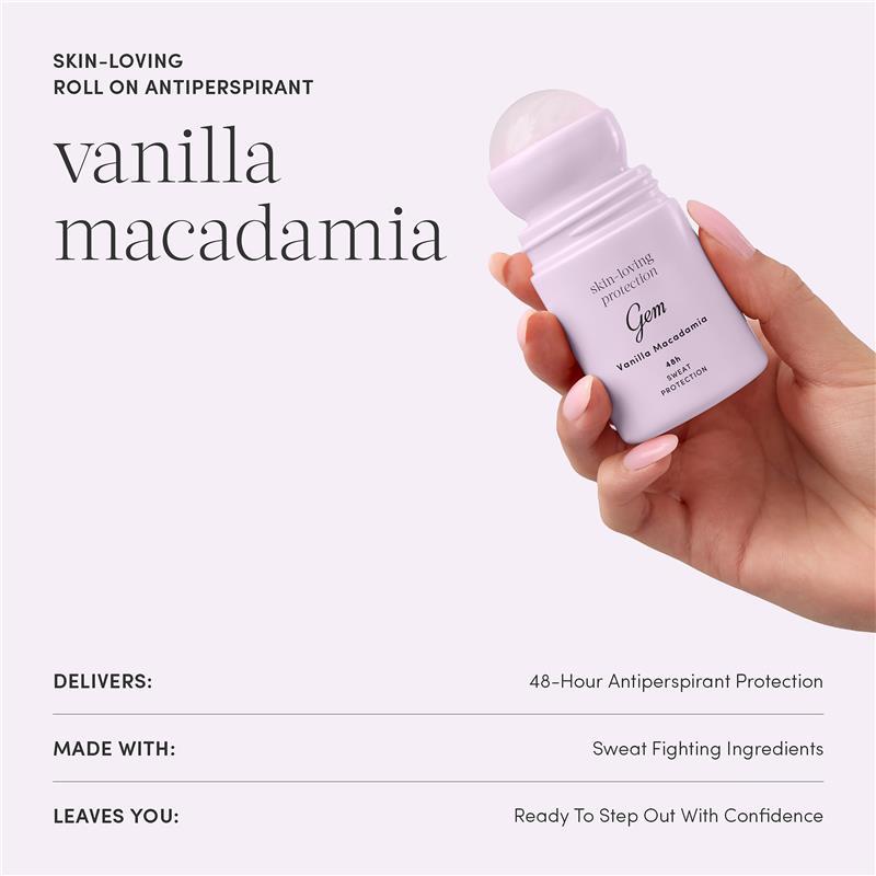 Gem Skin-Loving Antiperspirant Deodorant Roll On Vanilla Macadamia 50ml
