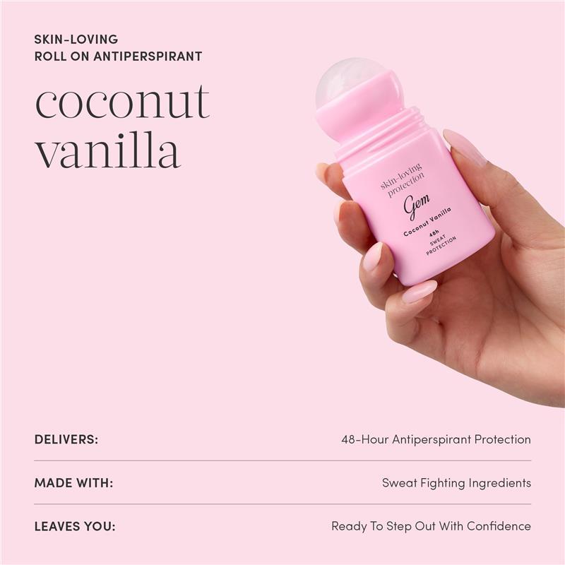 Gem Skin-Loving Antiperspirant Deodorant Roll On Coconut Vanilla 50ml