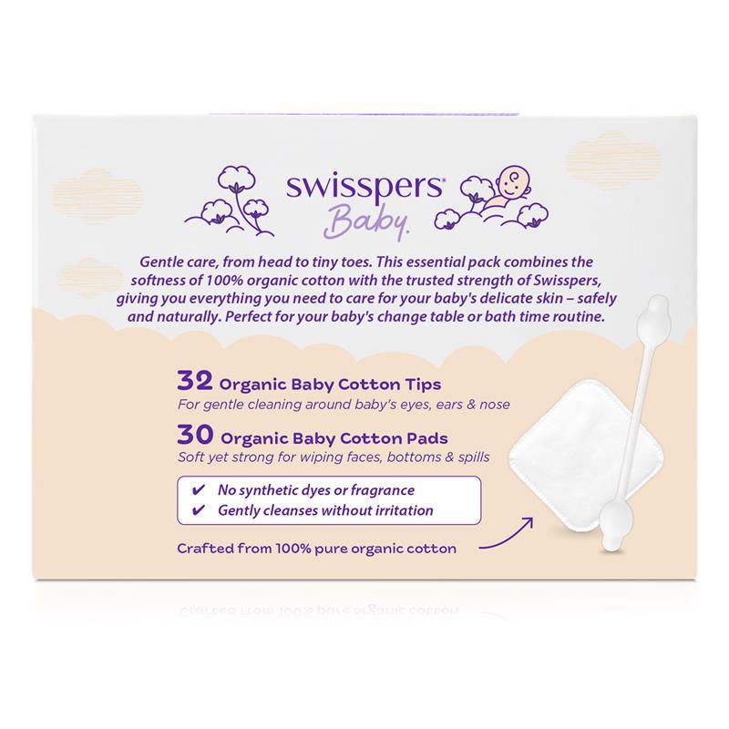 Swisspers Baby Care Essentials Pack 32 Tips & 30 Square Pads