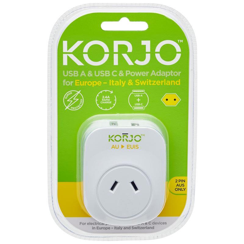 Korjo USB A & C Power Adaptor for EU (Italy & Switzerland)