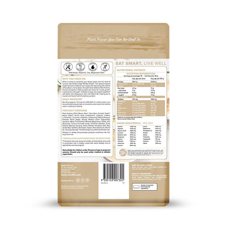Morlife Plantiful Protein - Vanilla Fudge 440g
