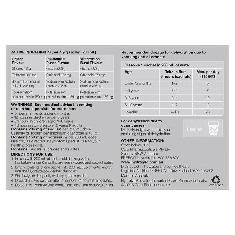 Hydralyte Electrolyte Fruity Bliss Multi Flavour Sachets 24 Value Pack