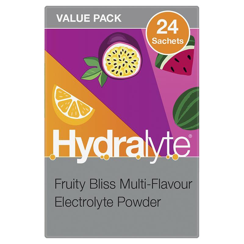 Hydralyte Electrolyte Fruity Bliss Multi Flavour Sachets 24 Value Pack