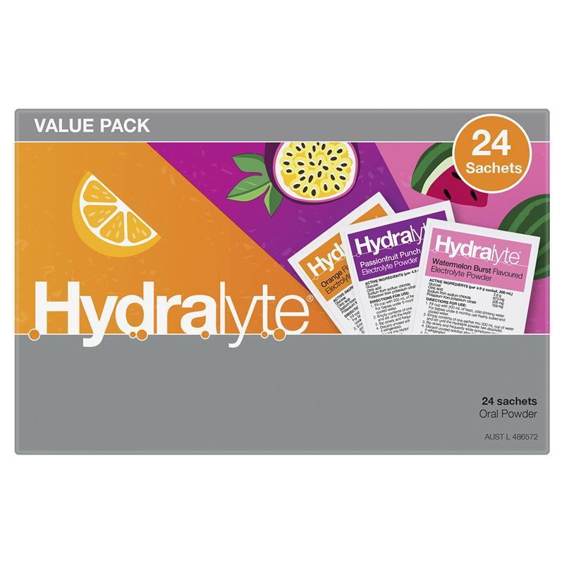 Hydralyte Electrolyte Fruity Bliss Multi Flavour Sachets 24 Value Pack