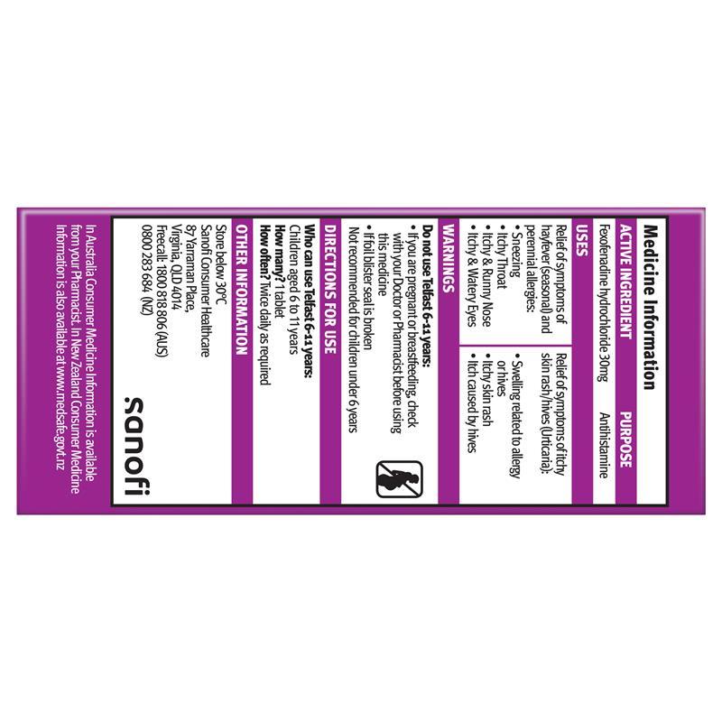 Telfast 6-11 Years 30mg 30 Mini Tablets