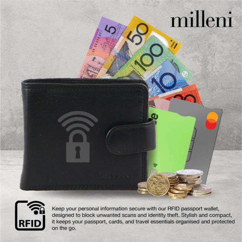 Milleni Leather Men's Tab Wallet Black