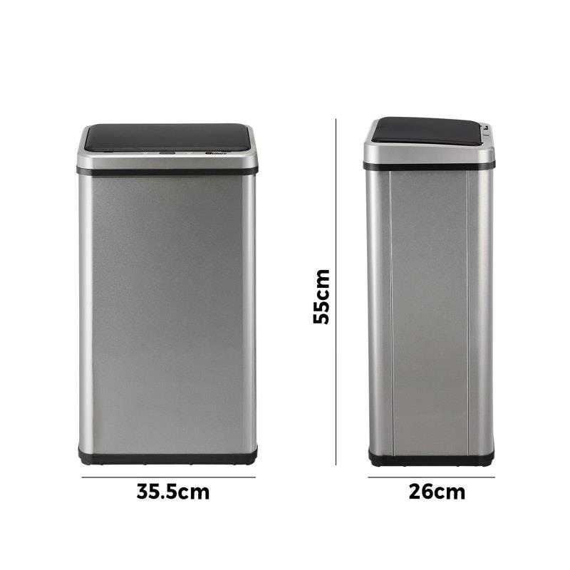 Oikiture 40L Motion Sensor Bin Automatic Rubbish Trash Can Silver