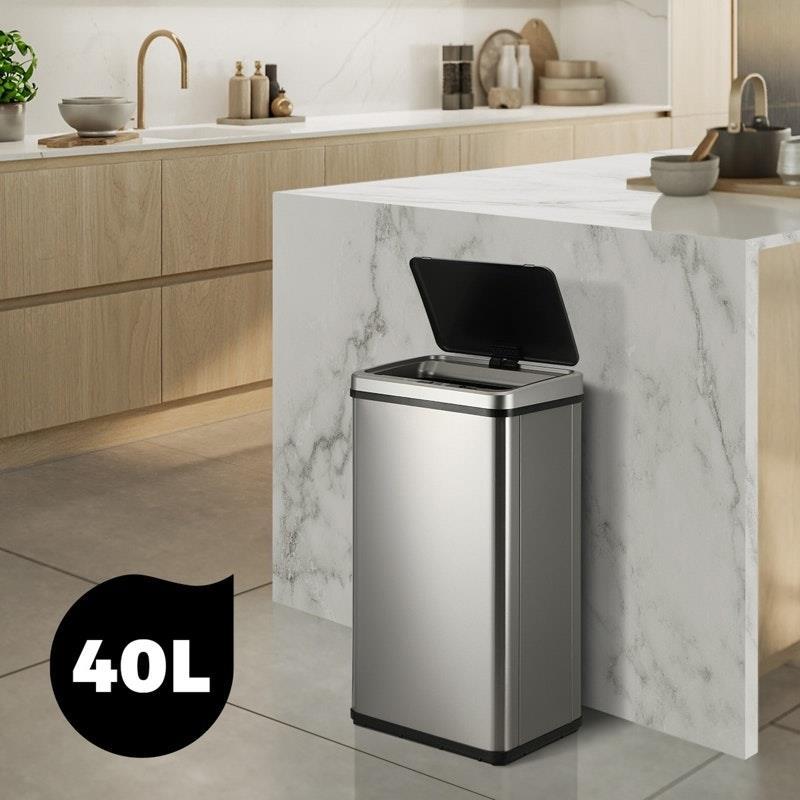 Oikiture 40L Motion Sensor Bin Automatic Rubbish Trash Can Silver